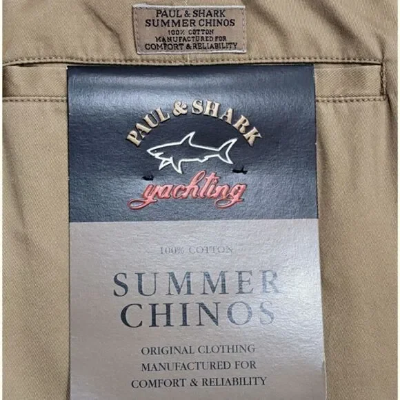 Paul & Shark Yachting Summer Chinos Cotton Pleated Trouser Khaki Tan Mens 44 NWT